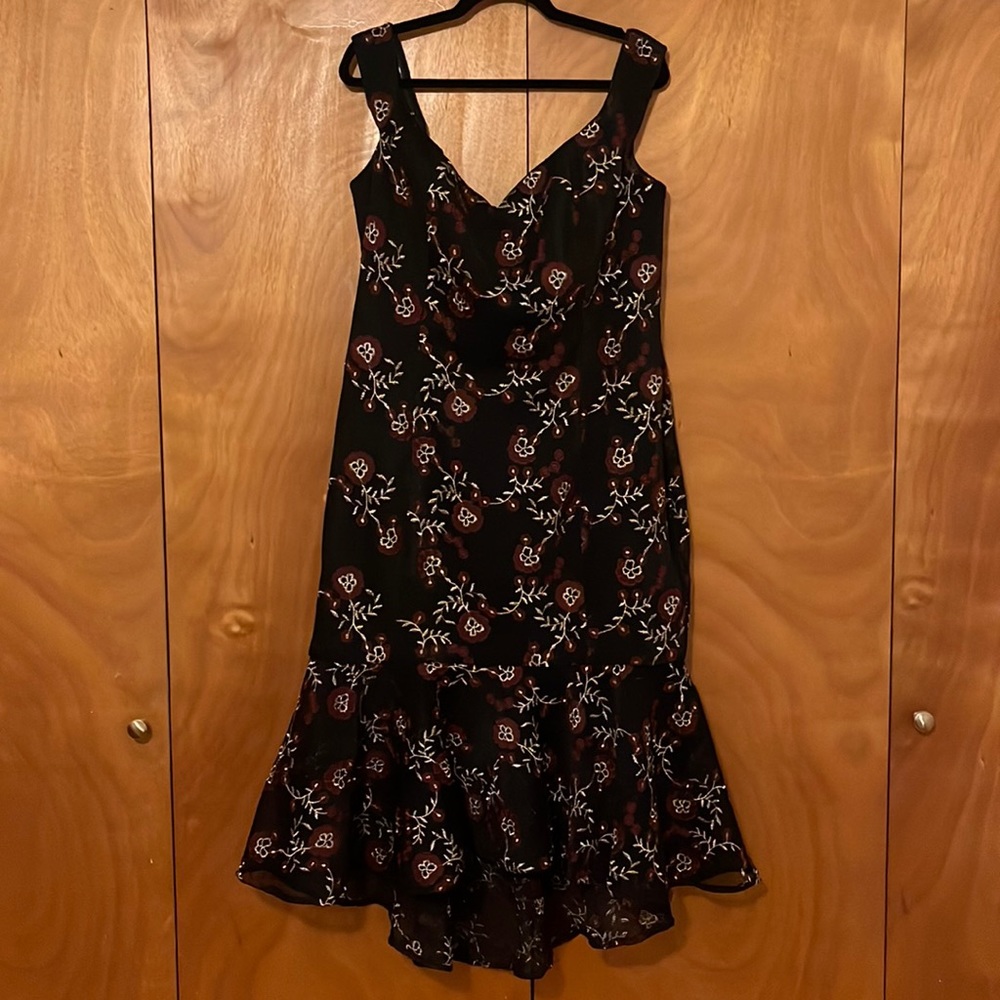 Decadence Off the Shoulder Floral Embroidered Mermaid Hem Cocktail Dress